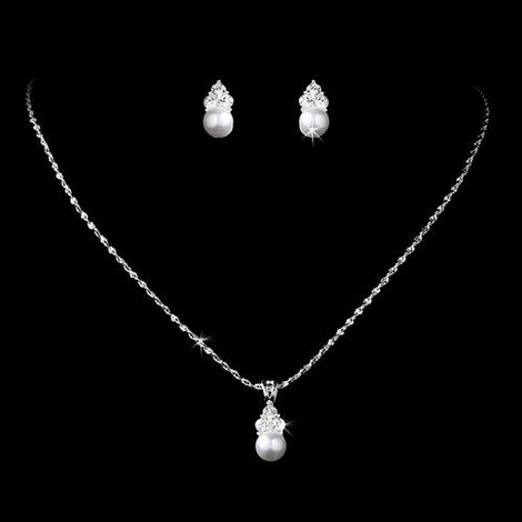 Simple Charm Pearl & Crystal Bridal Jewelry Set