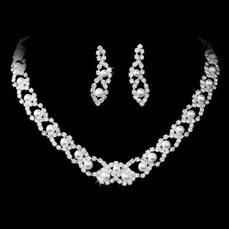 Elegant Pearl & Crystal Rhinestone Bridal Jewelry Set