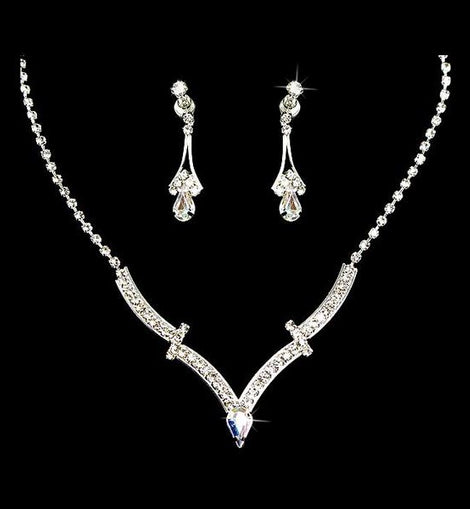 Chic Curved V Drop Crystal Bridal Jewelry Set