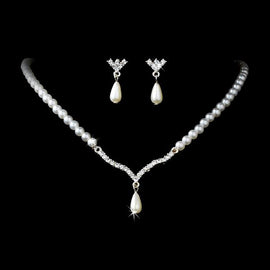 Soft V Teardrop Pearl & Crystal Bridal Jewelry Set