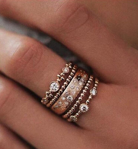 Five Piece Rose Gold Ring Set