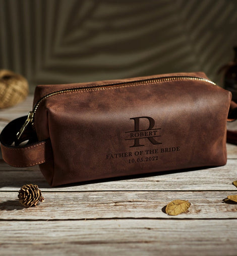 Father Of The Bride Gift, Leather Dopp Kit, Mens Toiletry Bag