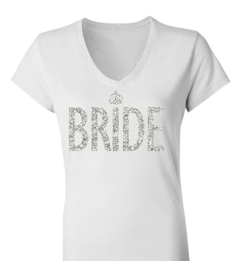 BRIDE GLITTER SHIRT White V-neck