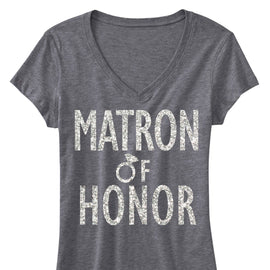 MATRON of HONOR GLITTER Bridal Shirt V-neck