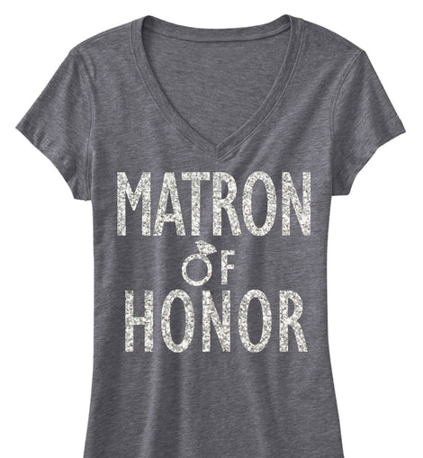 MATRON of HONOR GLITTER Bridal Shirt V-neck