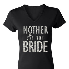 MOTHER of the BRIDE GLITTER Shirt Black V-neck