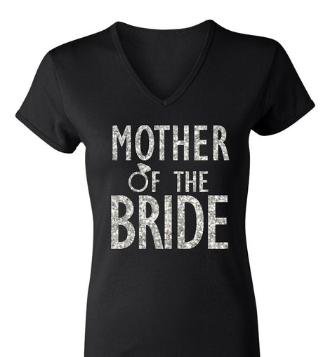 MOTHER of the BRIDE GLITTER Shirt Black V-neck