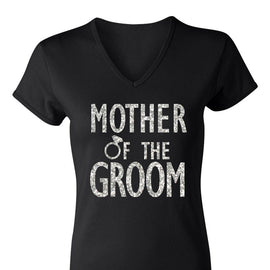 MOTHER of the GROOM GLITTER Shirt Black V-neck