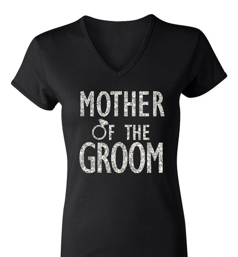 MOTHER of the GROOM GLITTER Shirt Black V-neck