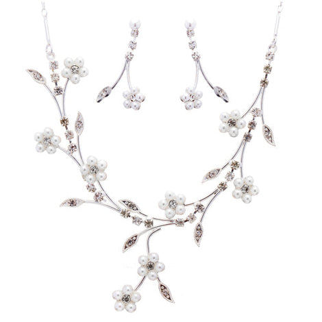 Floral Vine Pearl & Crystal Bridal Jewelry Set