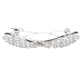 Elegant Bridal Crystal & Pearl Ribbon Bow Hair Barrette