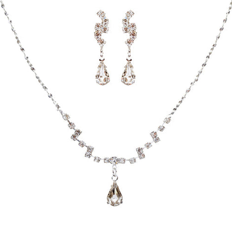 Elegant Teardrop Crystal Bridal Necklace & Earrings Set