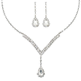 V-Shaped Crystal Rhinestone Bridal Necklace & Earrings Set