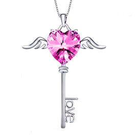 Crystals Pink Topaz Flying is the Key to Love  Necklace