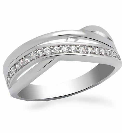 LO2058 - Rhodium Brass Ring with AAA Grade CZ  in Clear