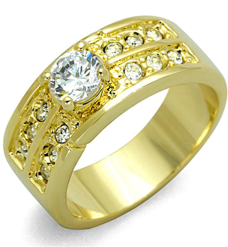 LO3218 - Gold Brass Ring with AAA Grade CZ  in Clear