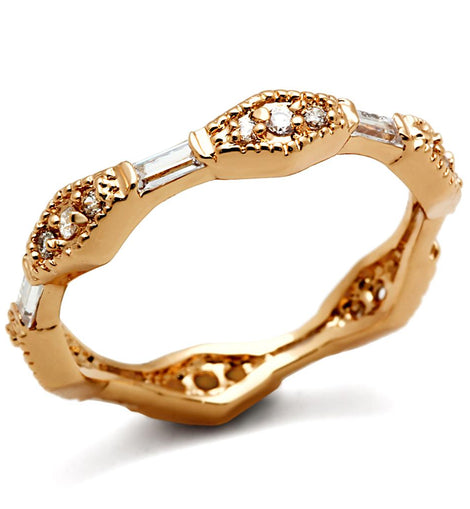 LO3553 - Rose Gold Brass Ring with AAA Grade CZ  in Clear