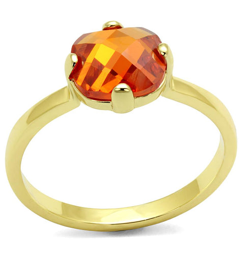 LO4079 - Flash Gold Brass Ring with AAA Grade CZ  in Orange