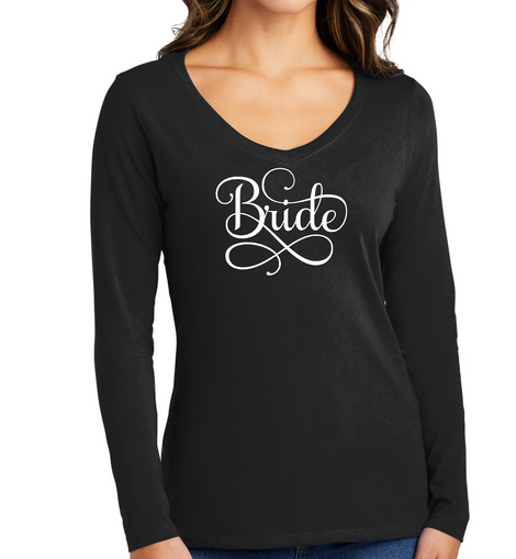 Womens Long Sleeve Graphic T-shirt, Bride Accessories, Wedding