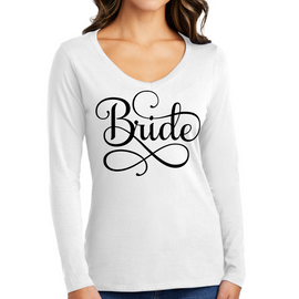 Womens Long Sleeve V-neck Graphic T-shirt, Bride Accessories, Wedding