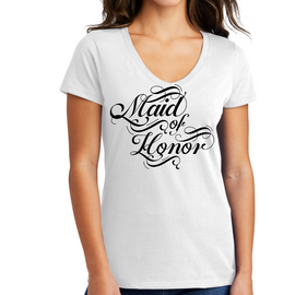 Womens V-neck Graphic T-shirt, Maid Of Honor, Wedding Bridal Party