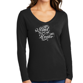 Womens Long Sleeve Graphic T-shirt, Maid Of Honor, Wedding Bridal