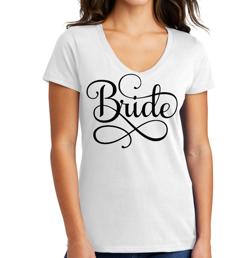 Womens V-neck Graphic T-shirt, Bride Accessories, Wedding