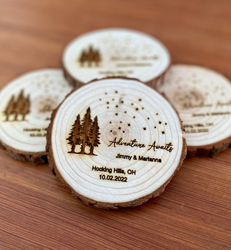 Star & Tree Wood Slice Wedding Favors