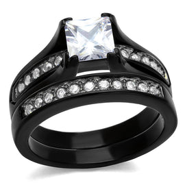 TK0W383J - Two-Tone IP Black Stainless Steel Ring with AAA Grade CZ