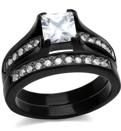 TK0W383J - Two-Tone IP Black Stainless Steel Ring with AAA Grade CZ