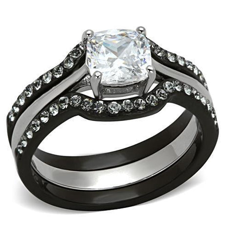 TK1343 - Two-Tone IP Black Stainless Steel Ring with AAA Grade CZ  in