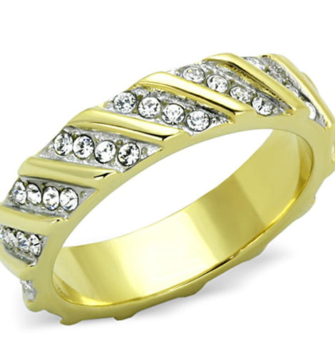 TK1557 - Two-Tone IP Gold (Ion Plating) Stainless Steel Ring with Top