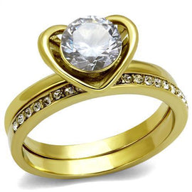 TK2295 - IP Gold(Ion Plating) Stainless Steel Ring with AAA Grade CZ