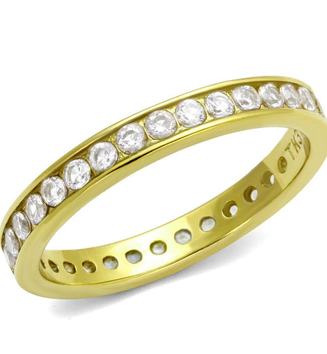 TK2343G - IP Gold(Ion Plating) Stainless Steel Ring with AAA Grade CZ