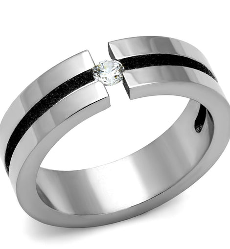 TK2412 - High polished (no plating) Stainless Steel Ring with AAA