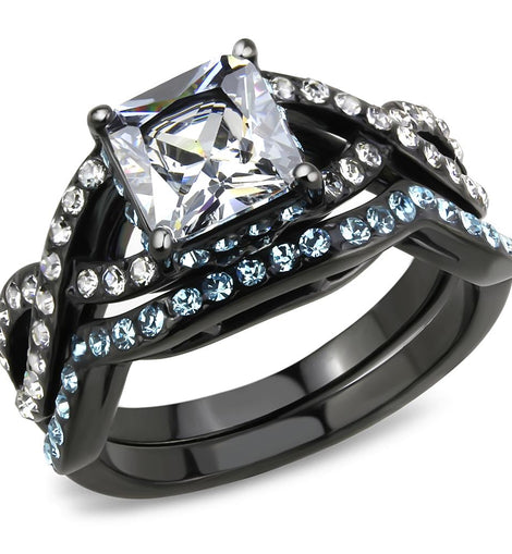 TK3457 - IP Black(Ion Plating) Stainless Steel Ring with AAA Grade CZ