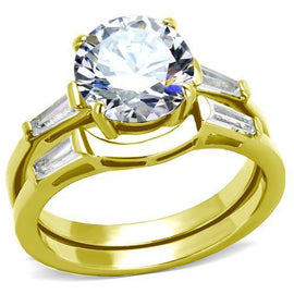 TK44701 - IP Gold(Ion Plating) Stainless Steel Ring with AAA Grade CZ