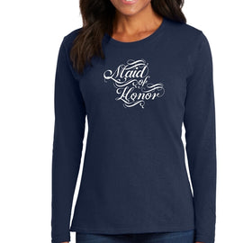 Womens Long Sleeve Graphic T-shirt, Maid Of Honor, Wedding Bridal