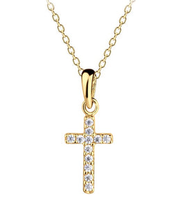 14K Gold-Plated Kids Cross CZ Necklace