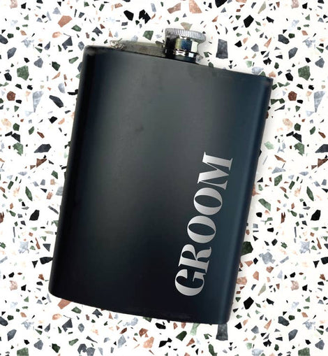 8 oz Stainless Steel Flask Wedding Gift - Groom's Side