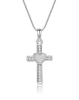 Sterling Silver Girls Cross Heart Necklace