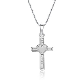 Sterling Silver Girls Cross Heart Necklace