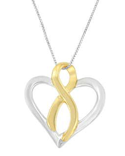 14k Yellow Gold and Sterling Silver Heart Bow