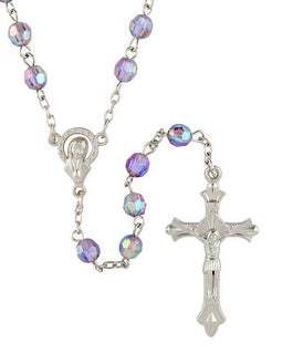 Aurora Borealis Bead Rosary with Crystal Crucifix and Madonna Centerpiece