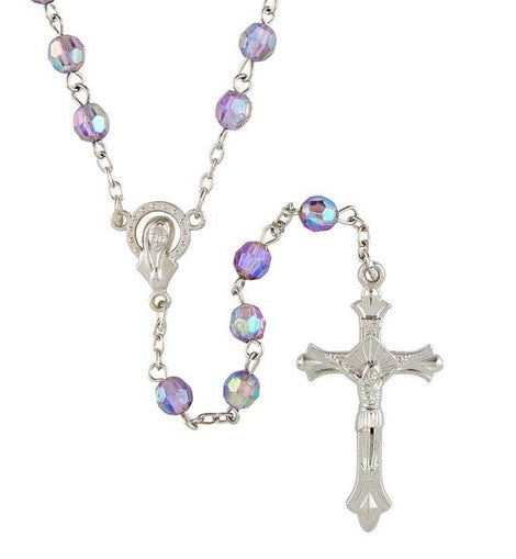 Aurora Borealis Bead Rosary with Crystal Crucifix and Madonna Centerpiece