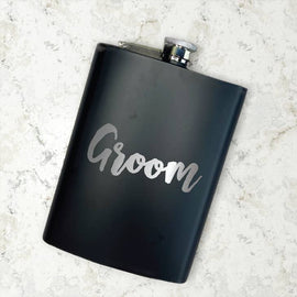 8 oz Stainless Steel Flask Wedding Gift - Groom's Side