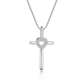 Sterling Silver Girls Cross Necklace CZ Heart